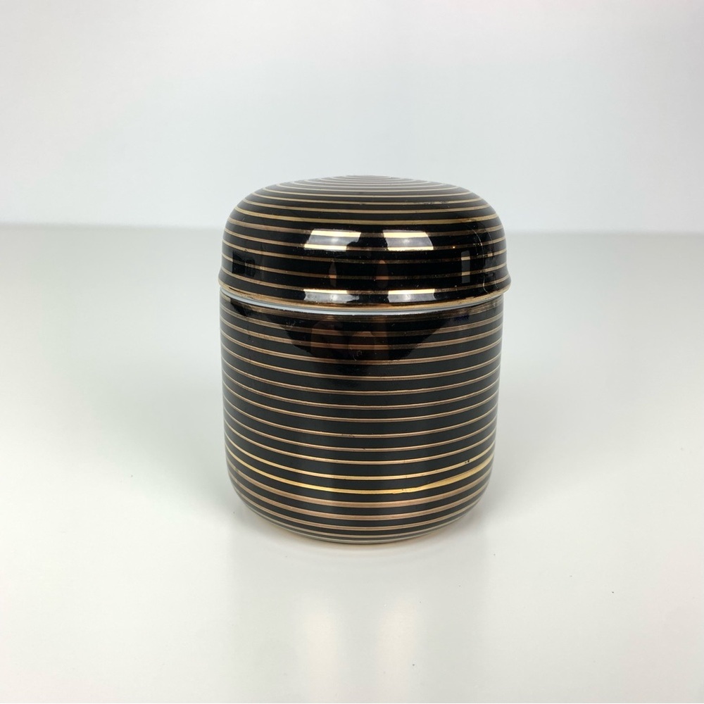 Fitz Floyd Trinket Box Lid Black Gold Swirl Japan Vtg Shiny Small Decorative